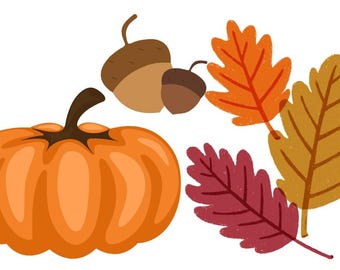 Fall Acorns and Pumpkin Counted Cross Stitch Pattern, Fall Design, Fall Counted Cross Stitch, Fall Leaves Pattern - PDF download