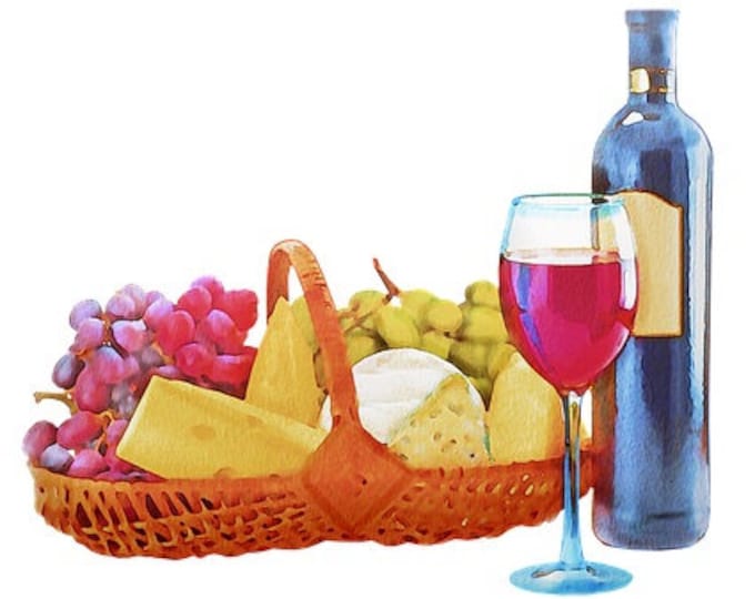 Wine and Basket Counted Cross Stitch Pattern, Food Counted Cross Stitch Pattern, Kitchen décor, Wine and Cheese Pattern – PDF Download