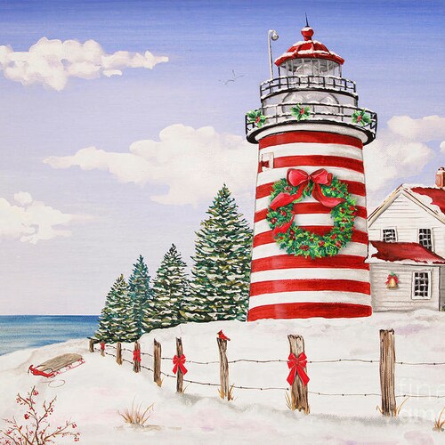 Lighthouse Christmas Counted Cross Stitch Pattern Etsy