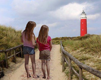 Visiting the Lighthouse Counted Cross Stitch Pattern - Nautical PDF Download