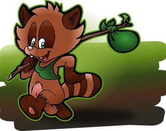 Cartoon Raccoon Counted Cross Stitch Pattern, Cute Cross Stitch, Animal Cross Stitch, Kid's Room Décor – PDF Download