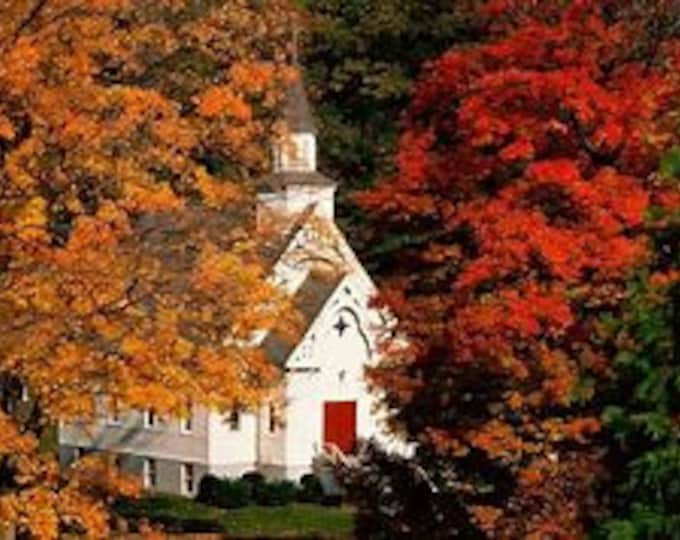 New England Church Counted Cross Stitch Pattern, Scenic Fall Counted Cross Stitch, Autumn Counted Cross Stitch - PDF Download