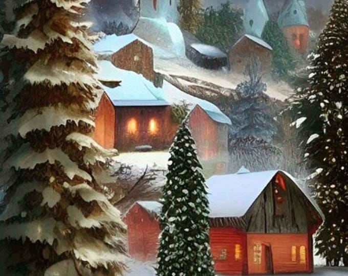Winter Village Counted Cross Stitch Pattern, Christmas Cross Stitch, Scenic Cross Stitch, Snowy Cross Stitch – PDF Download