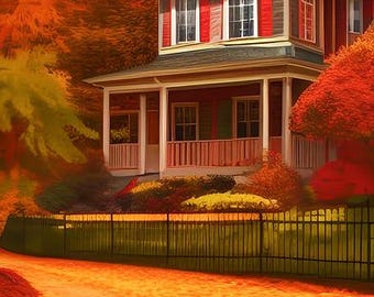 Fall House Counted Cross Stitch Pattern, Fall Scenery, Colorful Leaves, Seasonal Cross Stitch, Fall Scene Cross Stitch- PDF Download