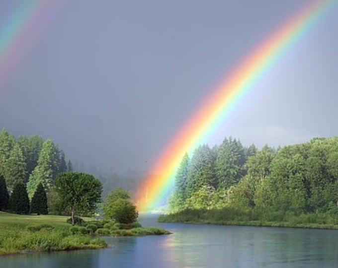 Rainbow Over Lake Counted Cross Stitch Pattern, Scenic Cross Stitch Pattern – PDF Download