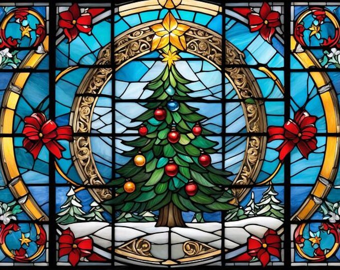 Stained Glass Window Counted Cross Stitch Pattern, Christmas Tree, Holiday Décor – PDF Download