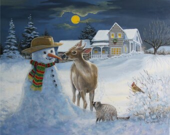 Snowman and Deer Counted Cross Stitch Pattern, Christmas Counted Cross Stitch Pattern, Winter Scene – PDF Download