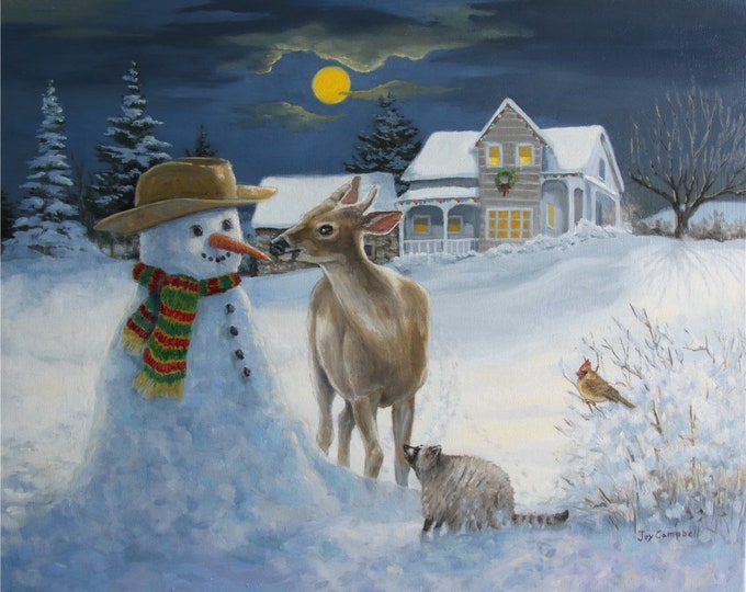Snowman and Deer Counted Cross Stitch Pattern, Christmas Counted Cross Stitch Pattern, Winter Scene – PDF Download