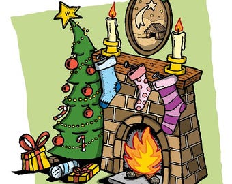 Christmas Fireplace Counted Cross Stitch Pattern, Decorations, Stockings, Holiday Décor, Mantle – PDF Download