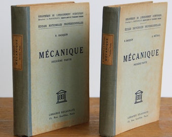 French Mechanical Books first and second part ''Mécanique'' Delagrave Bookstore Paris 1950