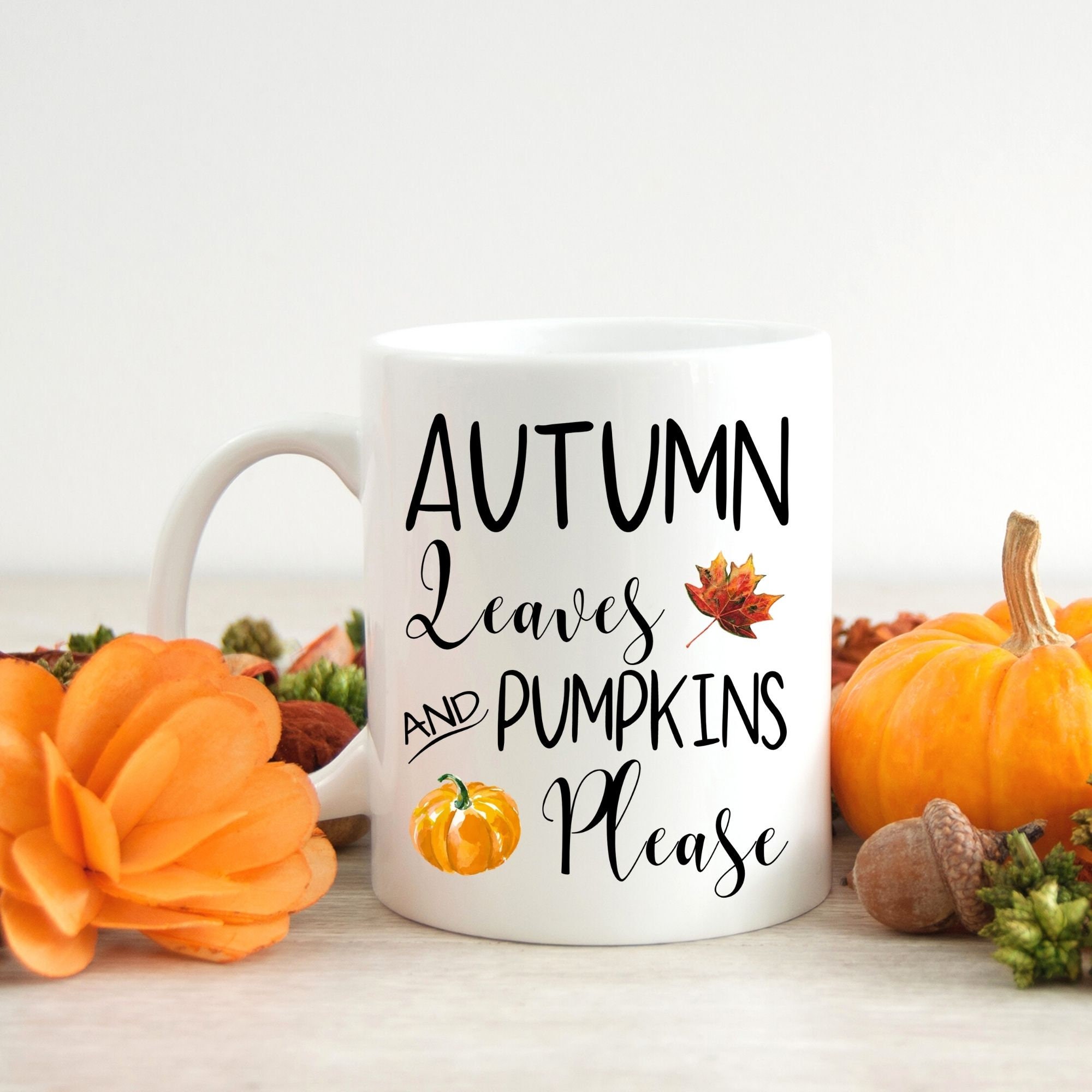 Autumn Coffee Mug Cute Fall Mug Autumn Leaves and Pumpkins Etsy