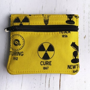 Mini portefeuille imprimé scientifique jaune vif, petit portefeuille bifold STEM