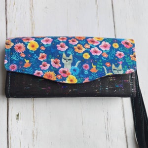 Cranky cat and floral necessary clutch wallet