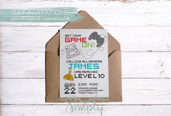 Game On Birthday Invitation Video Game Birthday Invitation Etsy