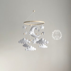 Stars and Clouds baby mobile, Star cloud nursery crib mobile, cloud baby nursery décor, gender neutral nursery mobile