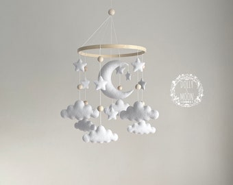 Stars and Clouds baby mobile, Star cloud nursery crib mobile, cloud baby nursery décor, gender neutral nursery mobile