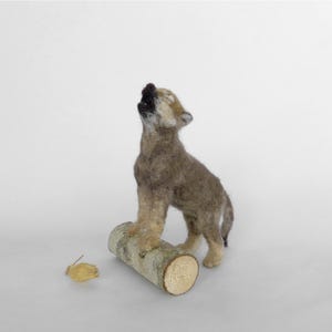 Needle Felted Wolf Cub: Realistic Wool Forest Animal Sculpture
