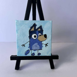 Tiny canvas, Hand painted, Acrylic painting, Blue dog, Cartoon dog, Dragon episode art, Blue rad family, Kids art, Mini art, Fan art