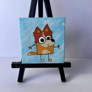 Tiny canvas, Hand painted, Acrylic painting, Orange dog, Cartoon dog, Dragon episode art, Blue rad family, Kids art, Mini art, Fan art