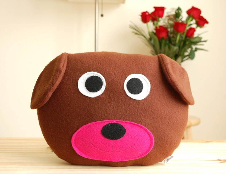 Stuffed Animal . Plush Brown with Pink Cute dog Pillow Handmade Cute Fleece Stuffed Dog Kid/'s room decor Nursery room decor