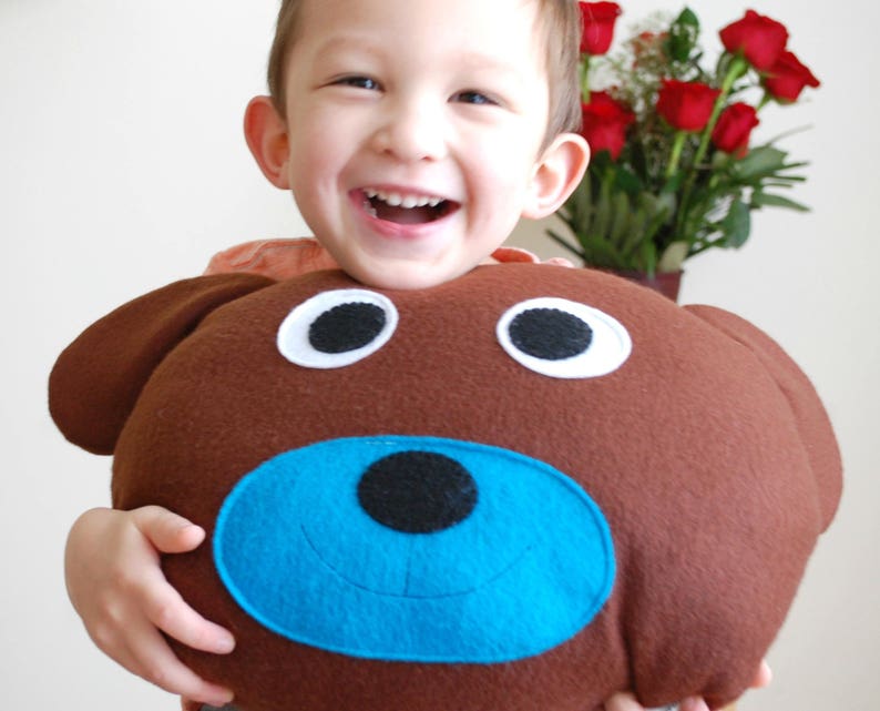Stuffed Animal . Plush Brown with Pink Cute dog Pillow Handmade Cute Fleece Stuffed Dog Kid/'s room decor Nursery room decor