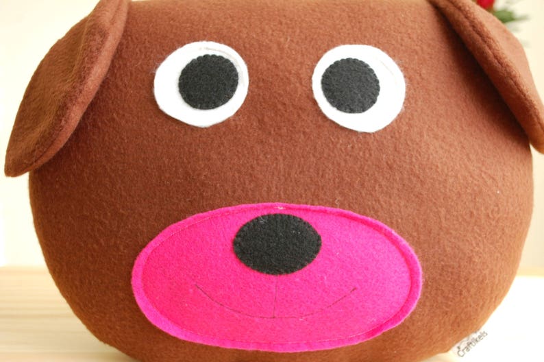 Stuffed Animal . Plush Brown with Pink Cute dog Pillow Handmade Cute Fleece Stuffed Dog Kid/'s room decor Nursery room decor