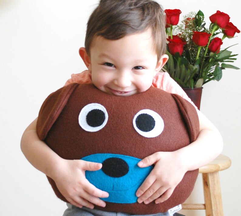 Stuffed Animal . Plush Brown with Pink Cute dog Pillow Handmade Cute Fleece Stuffed Dog Kid/'s room decor Nursery room decor