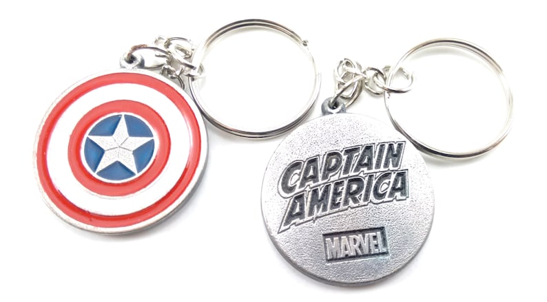 Captain America Keychain Keyring Key double sided Pendant Pewter Silver High Quality!