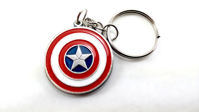 Captain America Keychain Keyring Key double sided Pendant Pewter Silver High Quality!