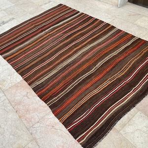 Striped rug Kilim Rug 7x5feet (237x160cm)Handmade Kilim Rug,Handwoven,Nomadic Kilim,Tribal Rug,Vintage Kilim Rug,Natural,Wool -1184