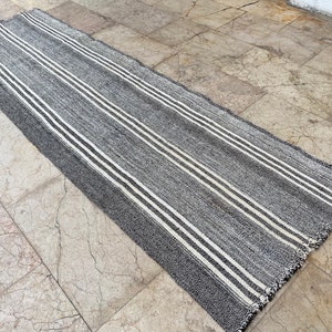 Goat hair Small Runner,Turkish Kilim Rug,8.03x2.42feet (245x074cm),Undyed,Handmade Rug,Nomadic,Tribal Rug,Vintage,Striped,Natural-2637