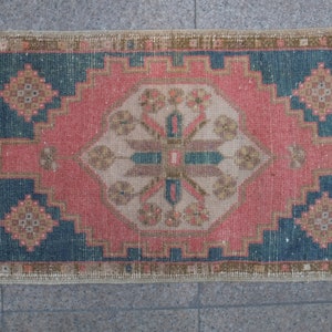 Bathroom mat ,Door mat rug,Welcome rug,Carpet,Turkish Rug 37.40x20.07inch (95x51cm) Handwoven,Hand Knot,Wool Rug,Home Decor,Small -2228