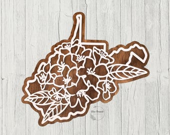 West Virginia Floral Wood Sign | Handmade State Wall Art | Wooden Flower State Cutout