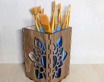 Laser Cut Wooden Pen Holder | Handmade Desk Organizer