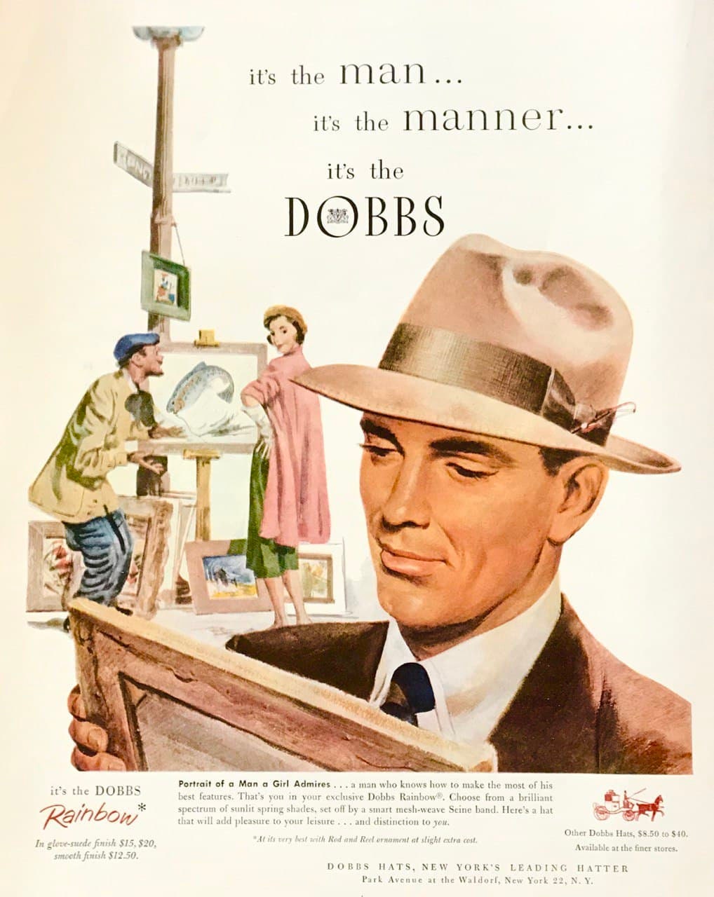 1951 Dobbs Men's Hats Magazine Ad Portrait of a Man a Girl | Etsy