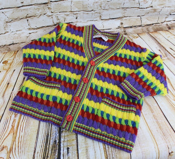 Vintage 1970s Missoni Childrens Rainbow Knit Butto