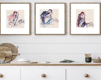 Symbolische figurative Kunst – Set aus 3 Originalkunstwerken, 35 × 35 cm