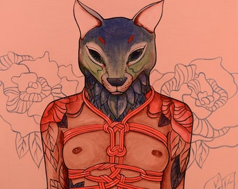 Mafdet Cat Goddess Shibari Leinwanddruck