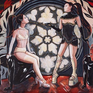 Mistress Latex Women with Dogs "The Edge of Silence" art by Tetiana Cherevan
