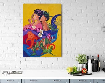Original Pop Art Portrait Painting – Feminine Contemporary Wall Art, Bold Yellow Figurative Acrylic Canvas