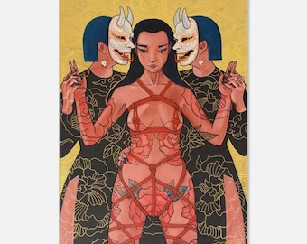 Stampa artistica su tela Shibari Fain 50 x 75 cm, arte fetish della padrona