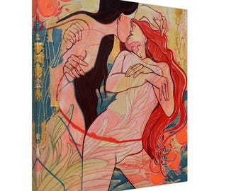 Sweet women kiss, Canvas Print 60x60 cm, Creative Gift