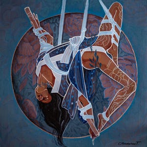 Juego de nudos, pintura acrílica original sobre lienzo, arte mural figurativo, original firmado.