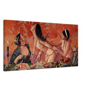 Sensual painting Love Women Art Print on Canvas 100x50 cm