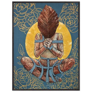 Premium Wooden Framed Poster With Fine Art Paper Shibari art print, girl tied with ropes