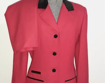 Vintage Brooks Brothers Classic Skirt Suit Blazer Jacket Holiday Secretary Career Red/Black Wool w/velvet trim size 6/8