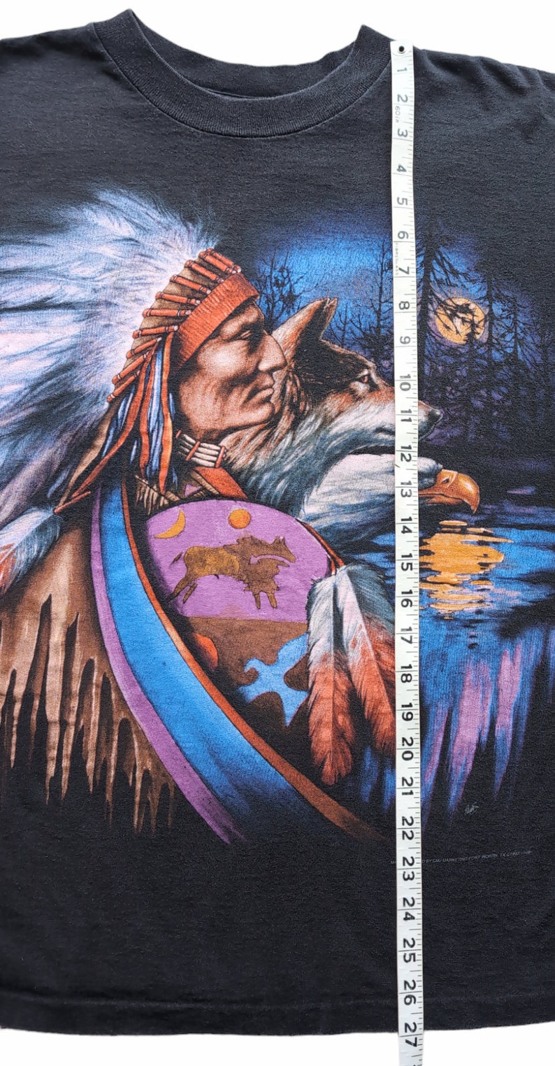 Vintage 90s Shirt Native American Indian Chief Nature Wolf Eagle USA made XL image 6