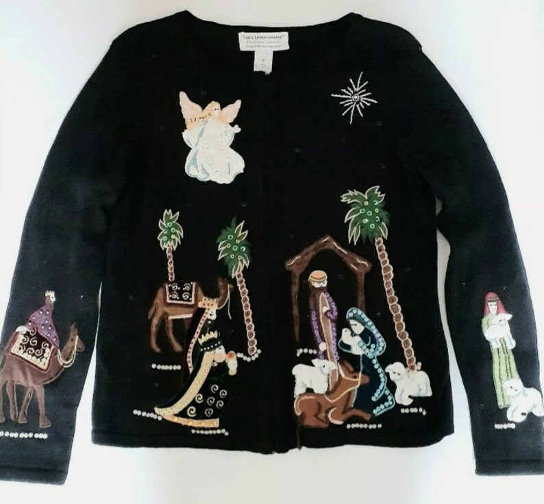 Vintage Tiara Nativity Sweater 3D Jacket Cardigan Sz S/M Angel | Etsy