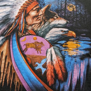Vintage 90s Shirt Native American Indian Chief Nature Wolf Eagle USA made XL image 2