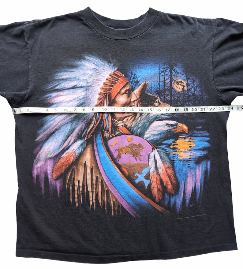 Vintage 90s Shirt Native American Indian Chief Nature Wolf Eagle USA made XL image 5